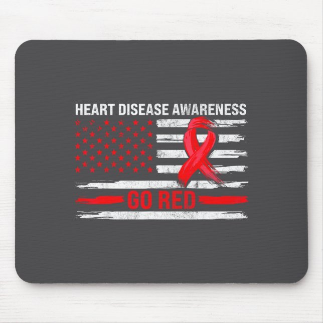 Mousepad Go Red Heart Disease Suprt Flag - Heart Disease Aw (Frente)