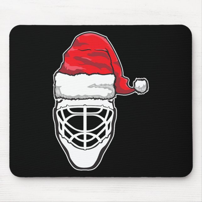 Mousepad Goalie Mask Santa Hat Xmas Gi de Hóquei de Natal D (Frente)