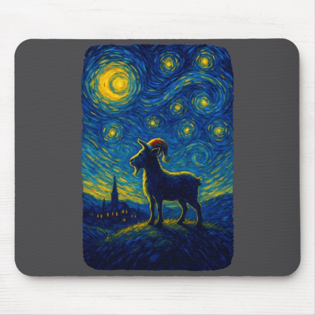 Mousepad Goat Lover Santa Hat Christmas Starry Cute Night V (Frente)