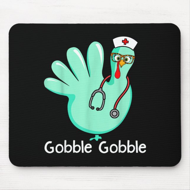 Mousepad Gobble Gobble Funny Turkey Glove Thanksgiving Nurs (Frente)