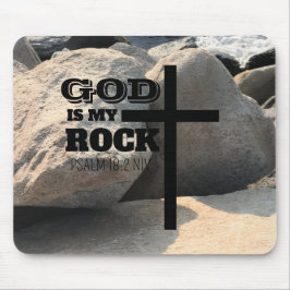 Mousepad God is My Rock Bible Verse Black Cross Christian
