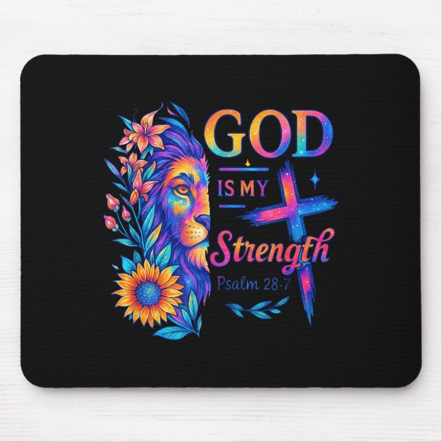 Mousepad God Is My Strength Psalm 28_7 Lion Tee  (Frente)