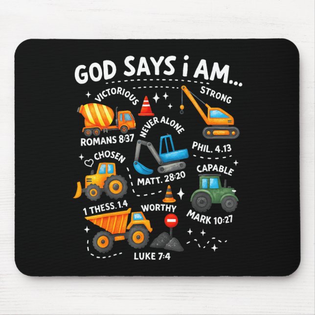Mousepad God Says I Am Christian Bible Verses Boys Construc (Frente)