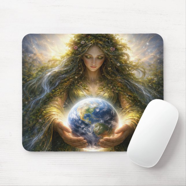 Mousepad Goddess Gaia Gently Holding Planet Earth (Com mouse)