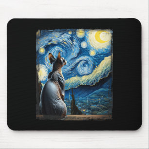 Mousepad Gogh Starry Night Style Artístico Sphynx Cat