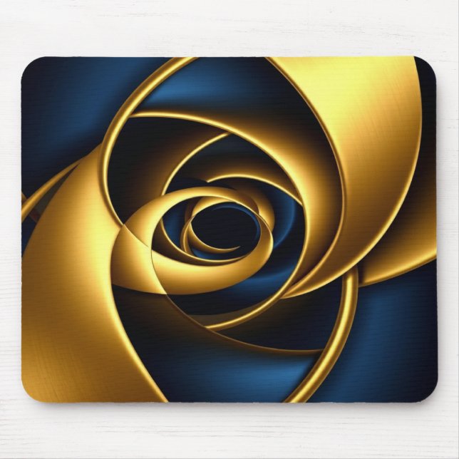 Mousepad gold blue spiral abstract vortex pattern luxury ge (Frente)
