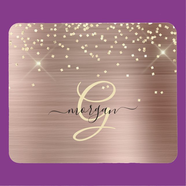 Mousepad Gold Glitter, Gold Monogram, Black Script Name (Criador carregado)