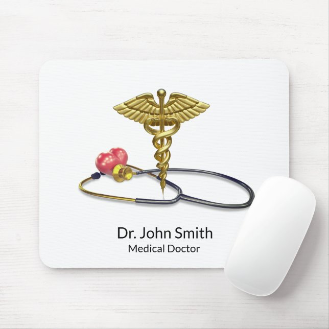 Mousepad Gold Medical Stethoscope & Caduceus with Heart (Com mouse)