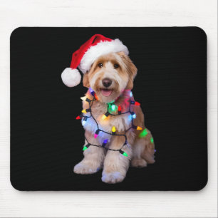 Mousepad Golden Doodle De Chapéu De Papai Noel Envolvido Em