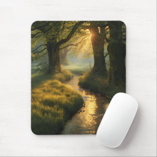Mousepad Golden Grove Sunrise – Floresta Tranquila Iluminad