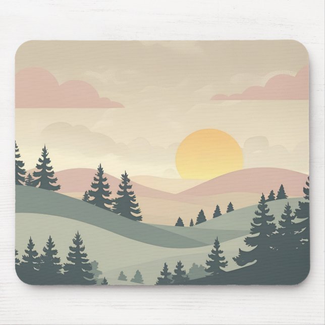 Mousepad Golden Hour Serenity – Minimal Pastel Landscape Ar (Frente)