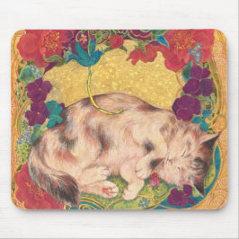 Mousepad  Golden Nap: Feline Serenity in Bloom