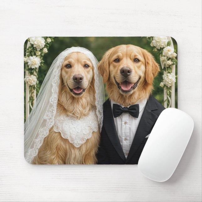 Mousepad Golden Retriever Bride and Groom (Com mouse)