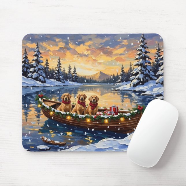 Mousepad Golden Retriever Christmas Boat Holiday (Com mouse)