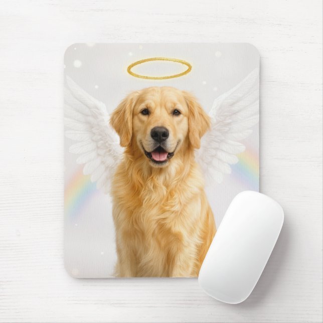 Mousepad Golden Retriever Com Asas de Anjo e Auréola  (Com mouse)