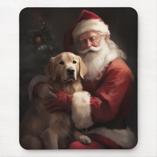 Mousepad Golden Retriever Com Papai Noel Natal (Frente)