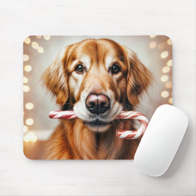 Mousepad Golden Retriever Com uma Cana de Açúcar (Com mouse)