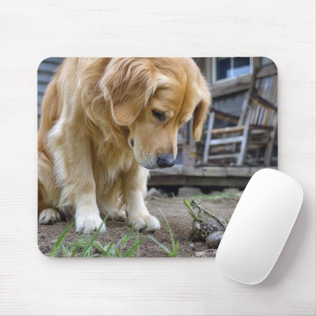 Mousepad Golden Retriever e Sapo se Olham (Com mouse)
