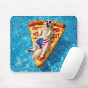 Mousepad Golden Retriever em um Colchão de Ar de Pizza
