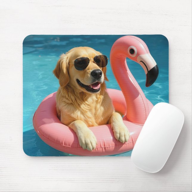Mousepad Golden Retriever Flutuando Com Flamingo (Com mouse)