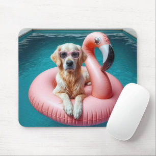 Mousepad Golden Retriever Flutuando Em Um Flutuador De Flam