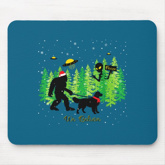 Mousepad Golden Retriever Funny Bigfoot Christmas Alien Ufo (Frente)