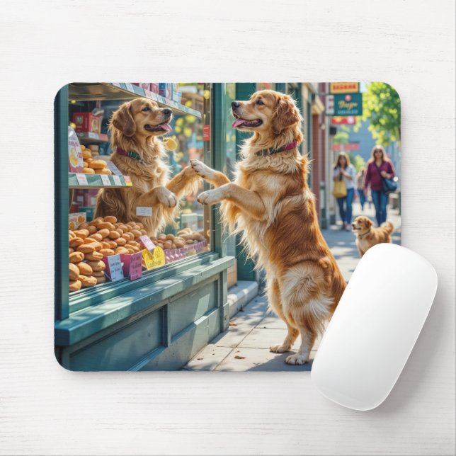 Mousepad Golden Retriever Looking Into a Bakery Window (Com mouse)