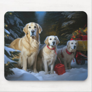 Mousepad Golden Retriever Nevado Trenó Natal Decoração de N