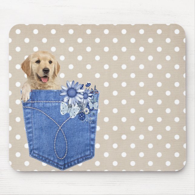 Mousepad Golden Retriever no bolso de jeans (Frente)
