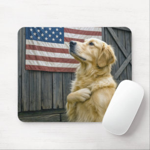 Mousepad Golden Retriever Orgulhoso Com Bandeira Americana