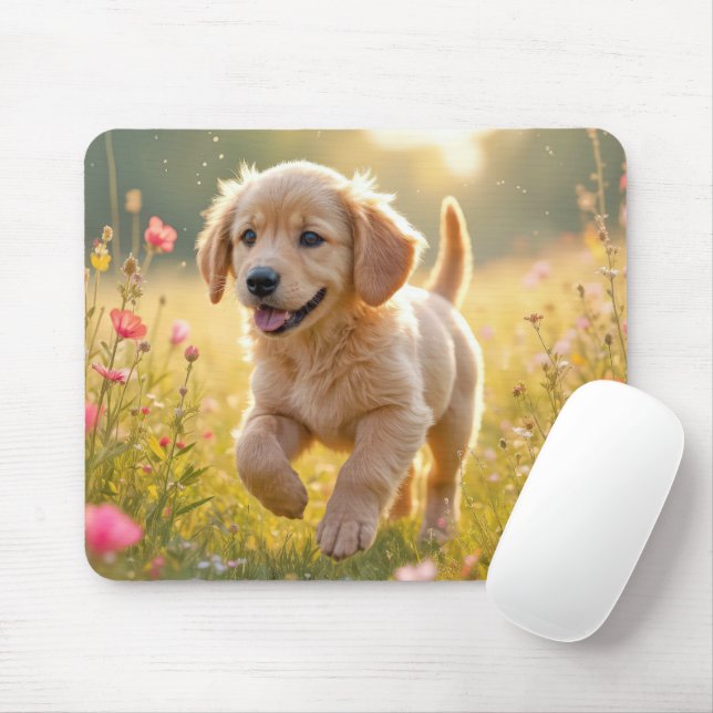 Mousepad Golden Retriever Pup In a Summer Field (Com mouse)