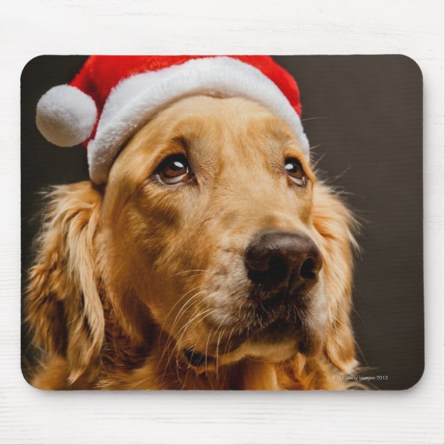Mousepad Golden retriever que levanta para seu Natal (Frente)
