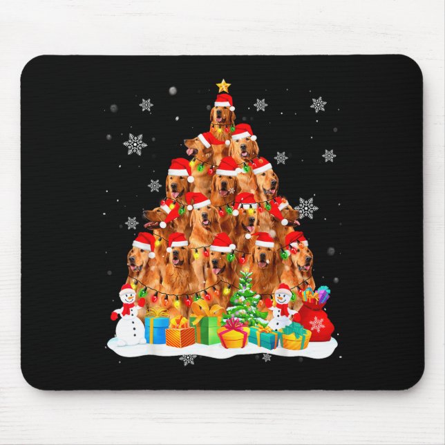 Mousepad Golden Retriever Santa Christmas Tree Lights Dog X (Frente)