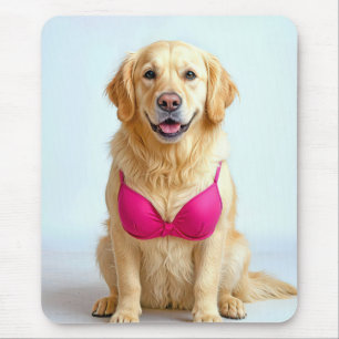 Mousepad Golden Retriever Usando um Sutiã Rosa