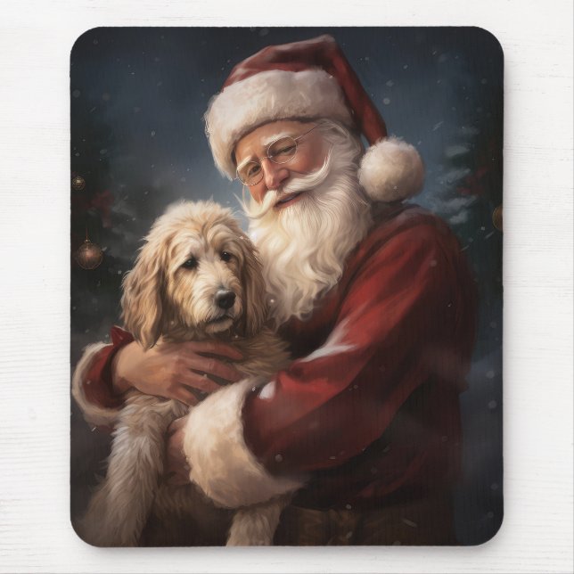 Mousepad Goldendoodle com Papai Noel Natal Festivo (Frente)