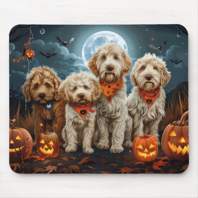 Mousepad Goldendoodle Halloween Spooky (Frente)