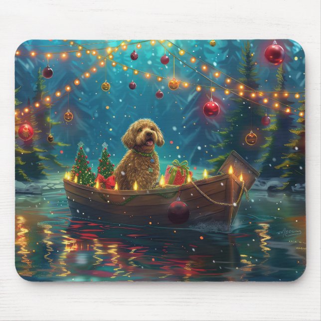 Mousepad Goldendoodle Natal Viagem Festiva (Frente)