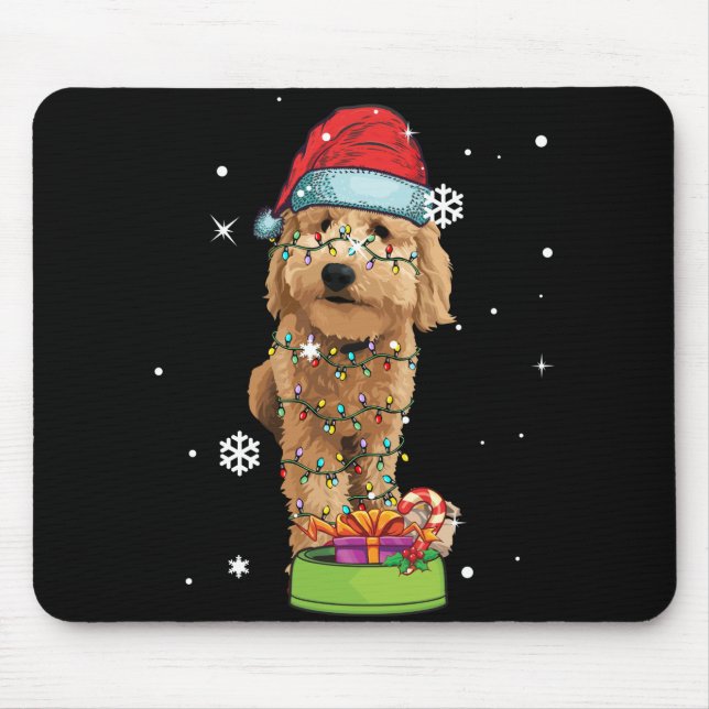 Mousepad Goldendoodle Papais noeis de Natal Engraçados Cach (Frente)