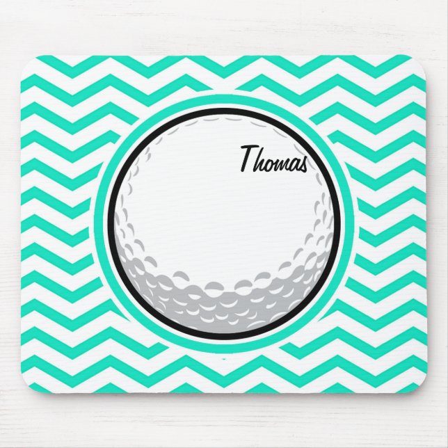 Mousepad Golf Ball; Aqua Green Chevron (Frente)
