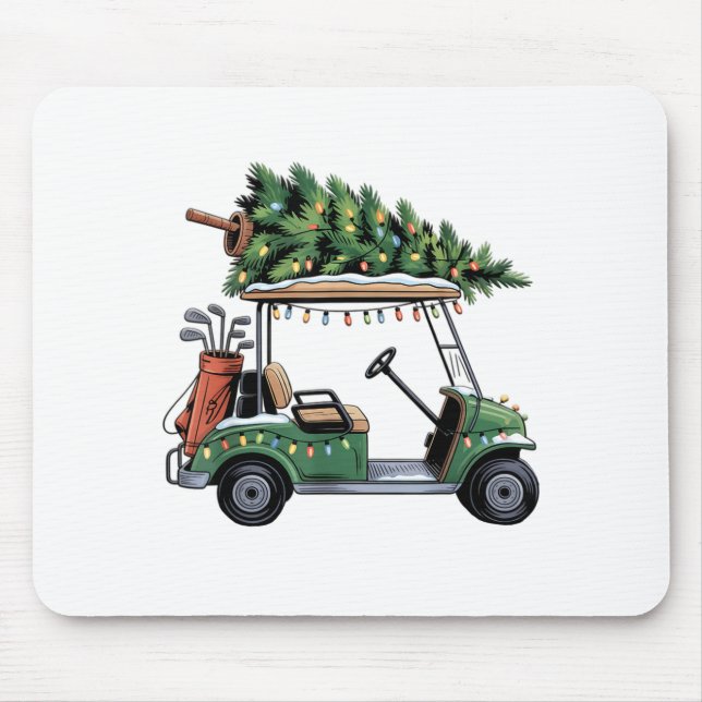 Mousepad Golf Cart Christmas Tree Lights Golfing Golfer Fun (Frente)
