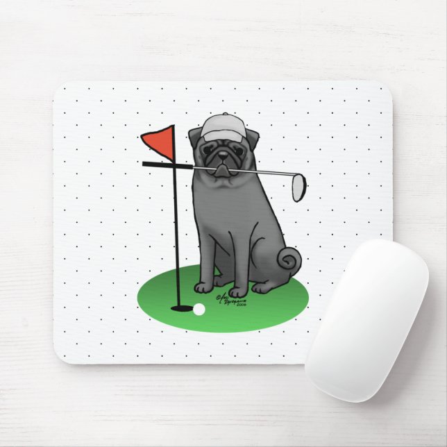 Mousepad Golf Pug Jogando Golfe (preto) Cachorro Bonito Eng (Com mouse)