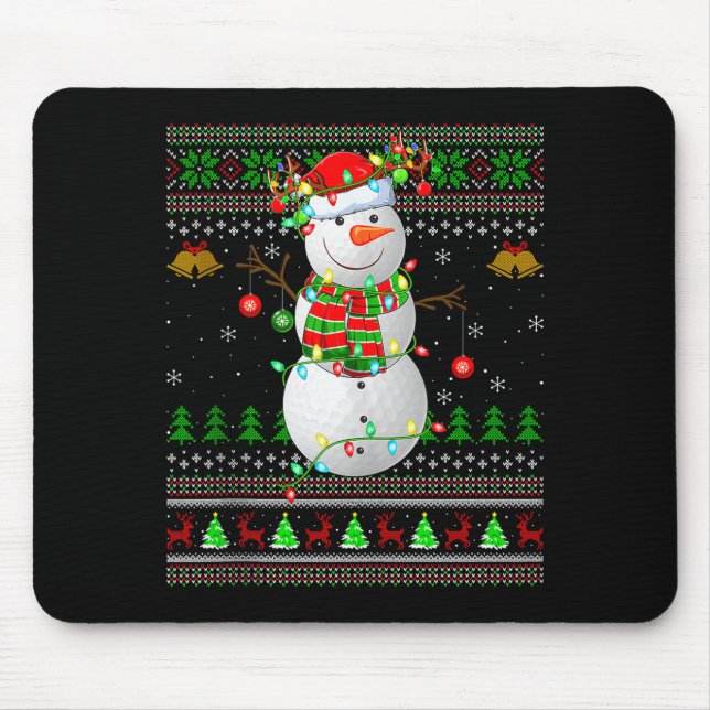Mousepad Golf Snowman Ugly Christmas Sweaters Golfing Golfe (Frente)