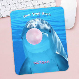 Mousepad Golfinho Fofo, Bolha de Chiclete, Nome e Mensagem