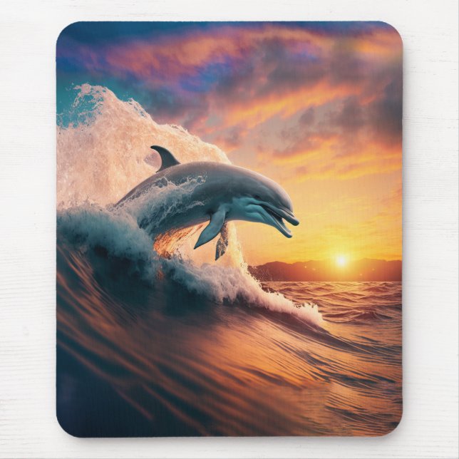 Mousepad Golfinho Realista Pulando Oceano Sunset Kids Adult (Frente)