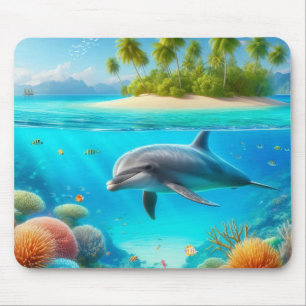 Mousepad Golfinho submarino colorido tropical/Havaí