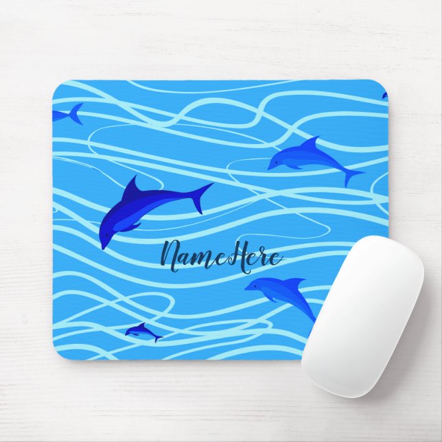Mousepad Golfinhos Nadando Personalizar Adicione Seu Nome o (Com mouse)