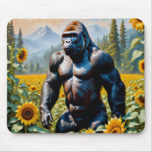 Mousepad Gorilla Ape Em Um Campo De Girassol