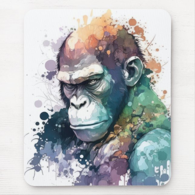 Mousepad Gorilla Ape Portrait Animal Painting Willife Free (Frente)