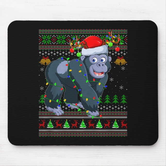 Mousepad Gorilla Ugly Christmas Sweaters Holiday Santa Cute (Frente)
