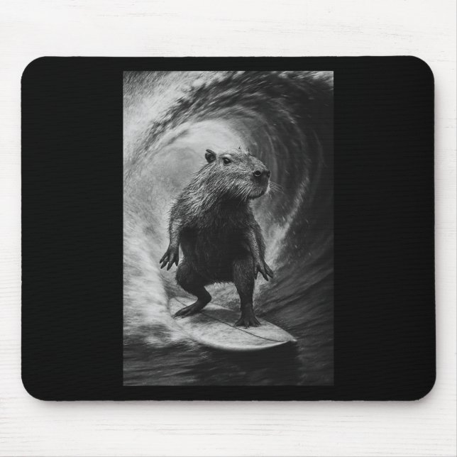 Mousepad Gorro Divertido de Surf Capivara Selfie Prancha de (Frente)